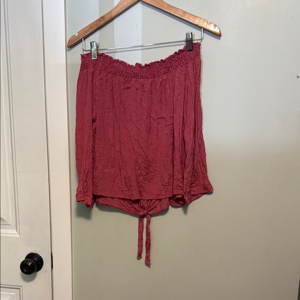 💚 Dynamite Textured Pink off the shoulder boho western Blouse top - small